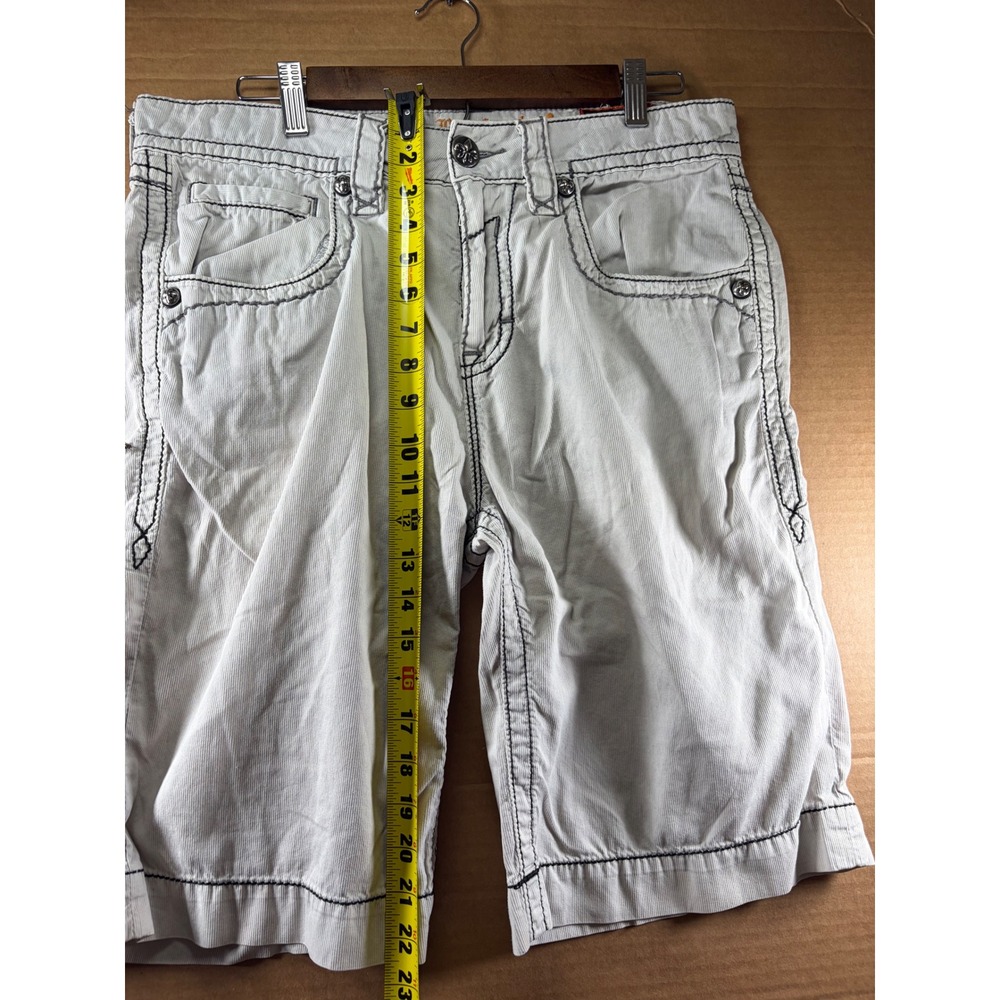 Rock Revival Corduroy Shorts Mens 32 Light Grey Slim Fit Heavy Stit Fleur-De-Lis - Picture 7 of 12